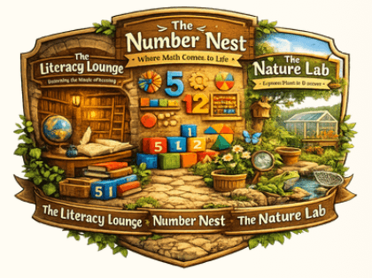 The Literacy Lounge, the Number Nest, and the Nature Lab — foundational learning spaces