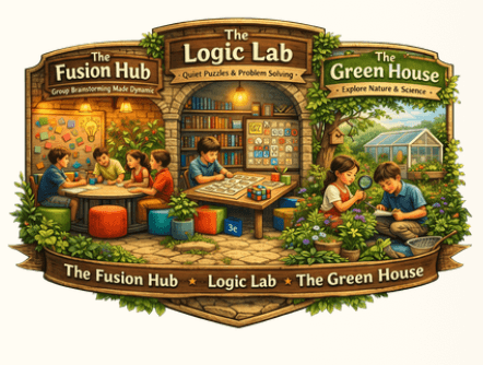 The Fusion Hub, the Logic Lab, and the Green House — middle year spaces